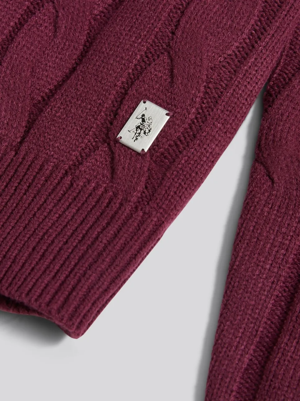 U.S. Polo Assn. Purple Mens Cable Knit Crew Jumper