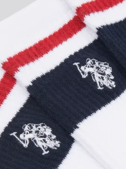 U.S. Polo Assn. White Brand Stripe Mens Sports Socks 3 Pack