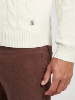 U.S. Polo Assn. White Cable Knit Funnel