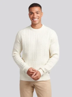 U.S. Polo Assn. White Mens Aran Knit Crew Jumper