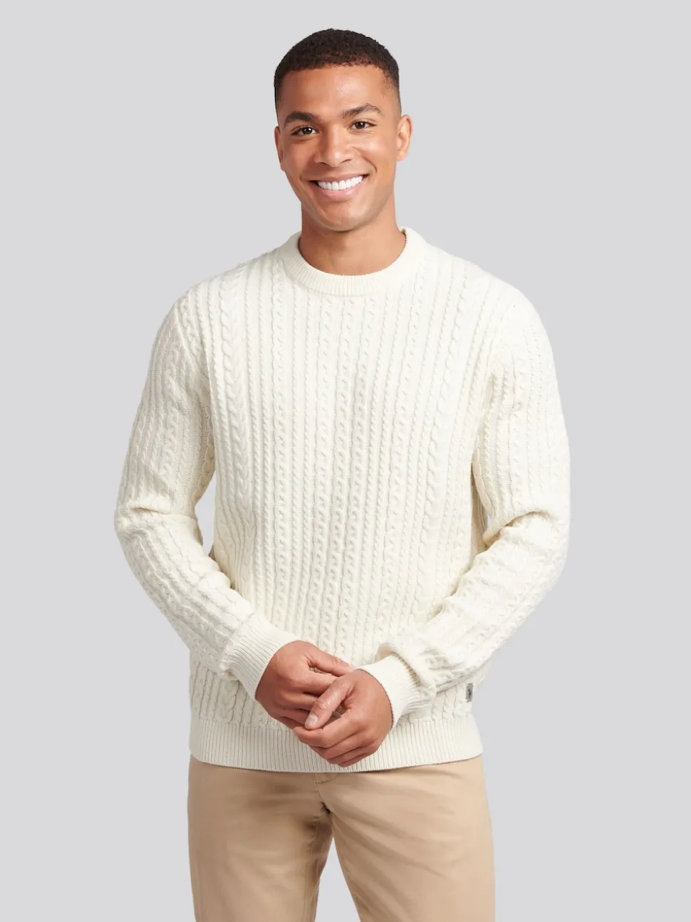 U.S. Polo Assn. White Mens Aran Knit Crew Jumper