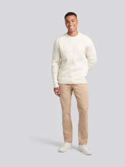 U.S. Polo Assn. White Mens Aran Knit Crew Jumper
