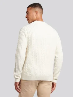 U.S. Polo Assn. White Mens Aran Knit Crew Jumper