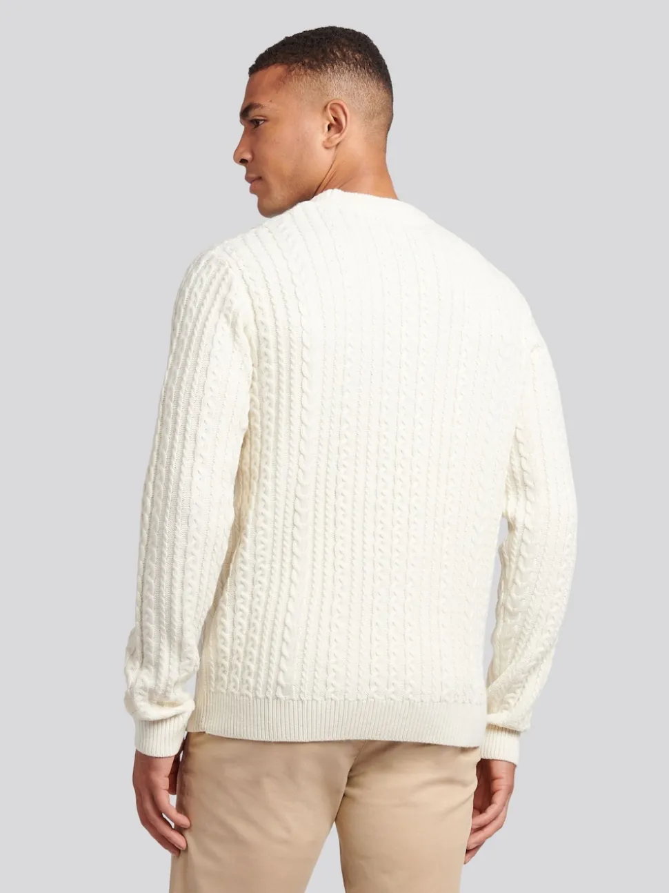 U.S. Polo Assn. White Mens Aran Knit Crew Jumper