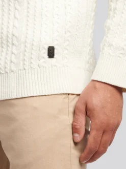 U.S. Polo Assn. White Mens Aran Knit Crew Jumper