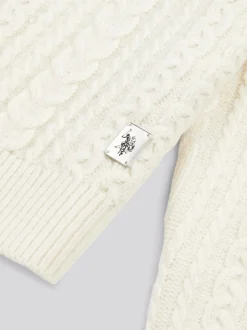 U.S. Polo Assn. White Mens Aran Knit Crew Jumper