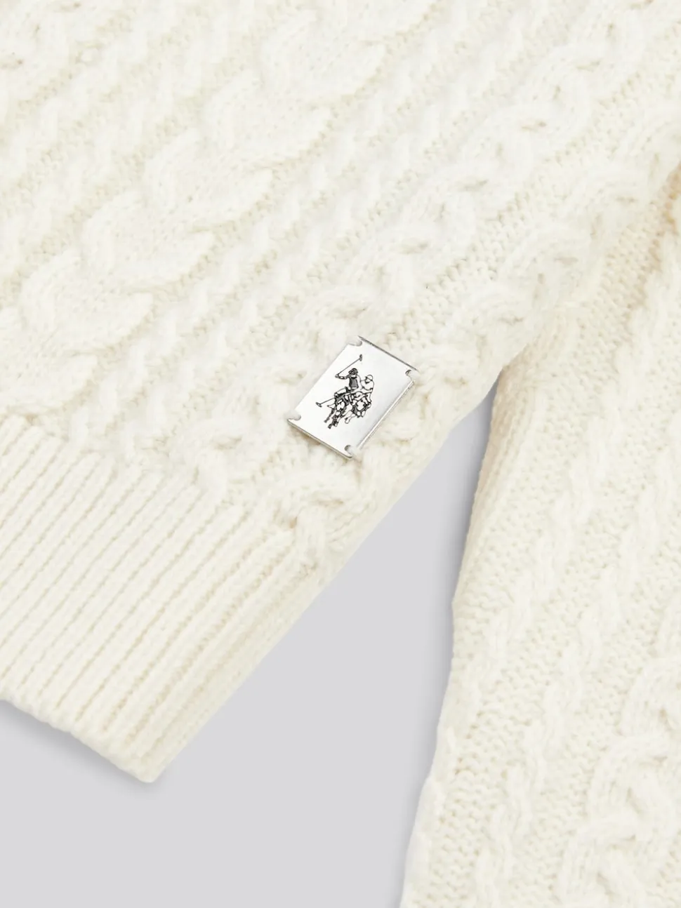 U.S. Polo Assn. White Mens Aran Knit Crew Jumper