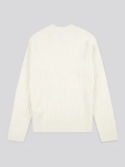 U.S. Polo Assn. White Mens Aran Knit Crew Jumper