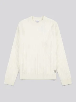 U.S. Polo Assn. White Mens Aran Knit Crew Jumper