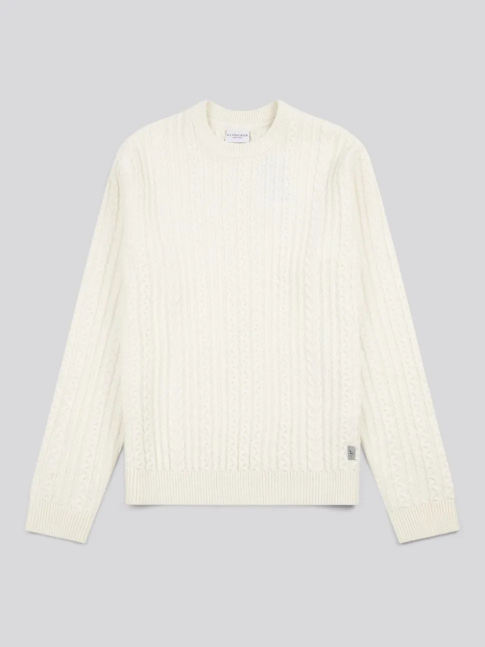 U.S. Polo Assn. White Mens Aran Knit Crew Jumper