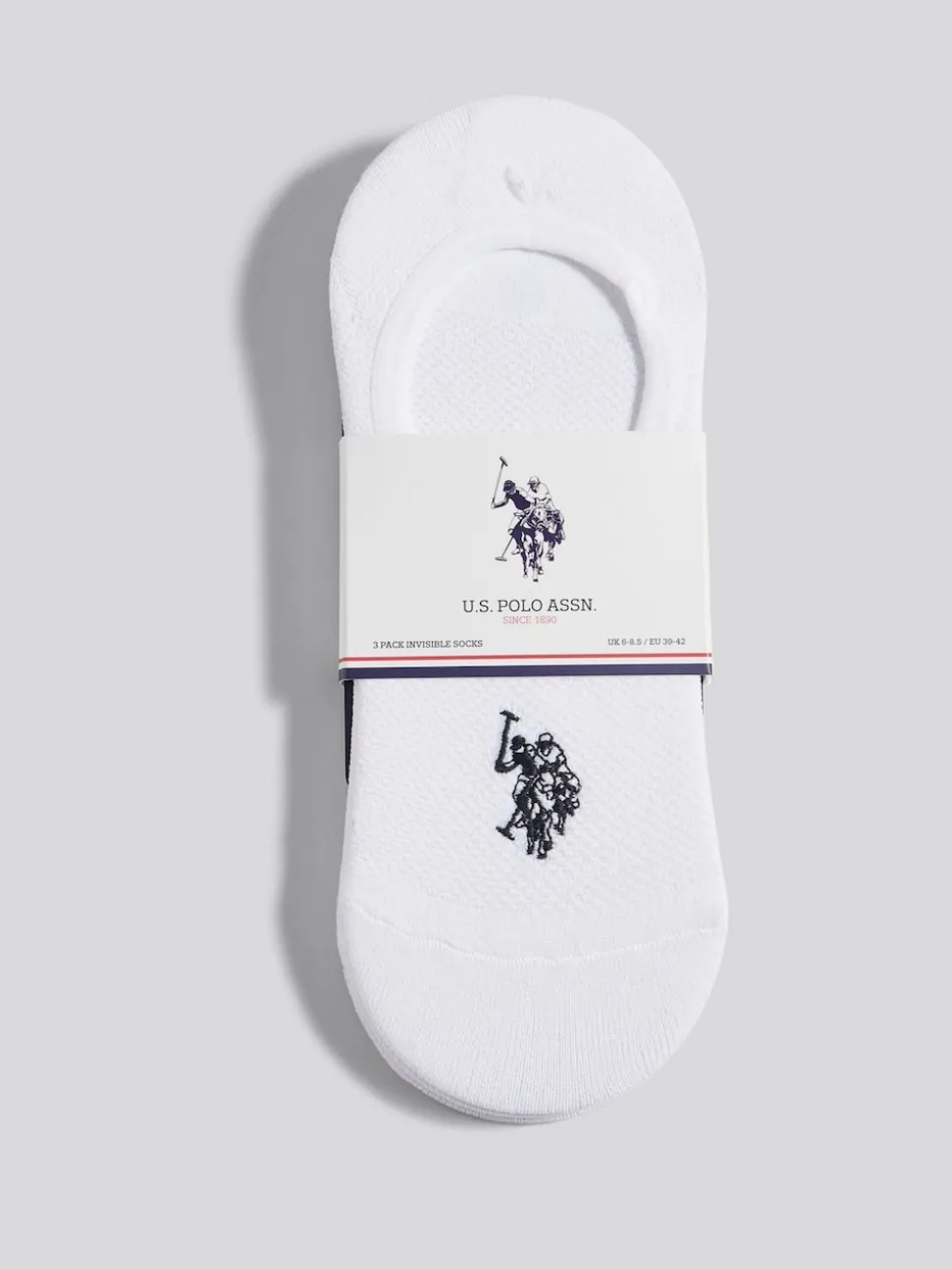 U.S. Polo Assn White Mens Invisible Trainer Socks 3 Pack