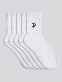 U.S. Polo Assn White Mens Quarter Sports Socks 5 Pack