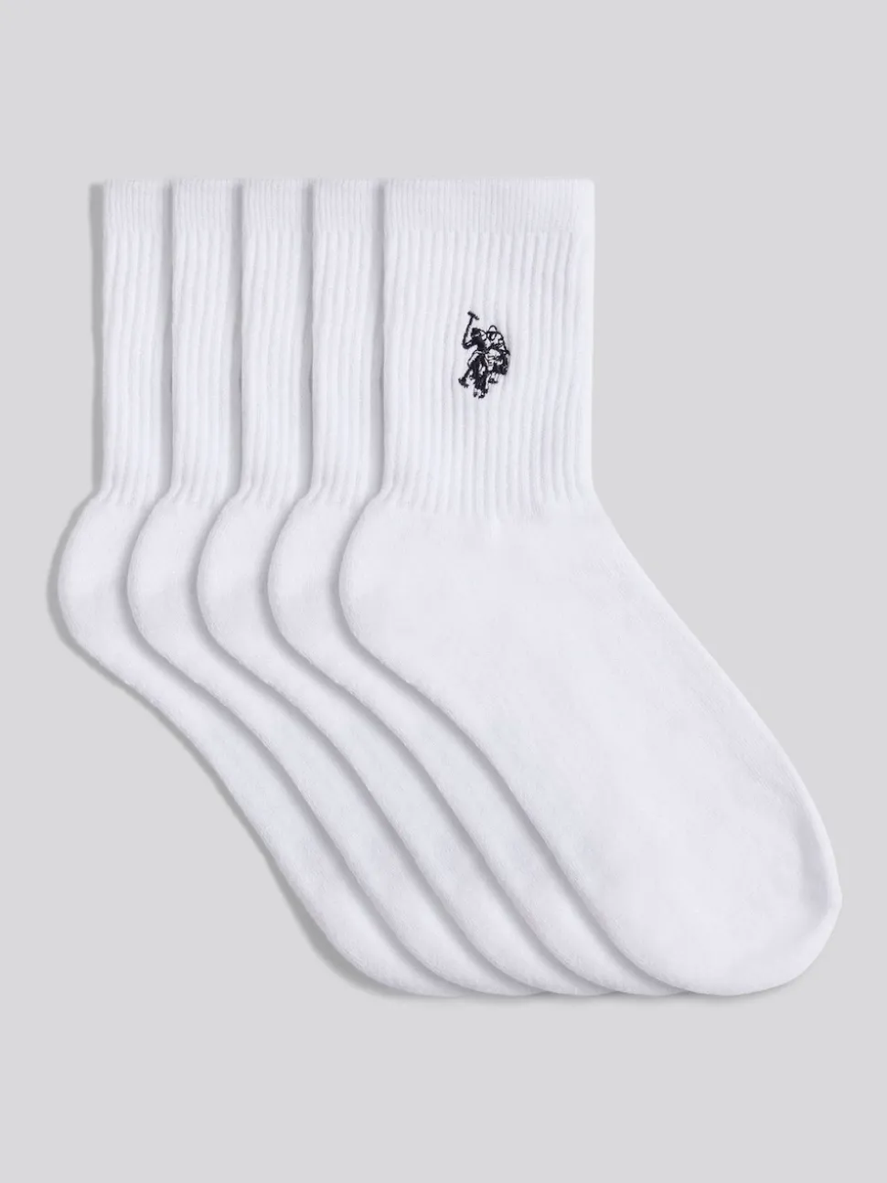 U.S. Polo Assn White Mens Quarter Sports Socks 5 Pack