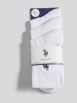 U.S. Polo Assn White Mens Quarter Sports Socks 5 Pack