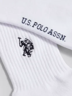 U.S. Polo Assn White Mens Quarter Sports Socks 5 Pack