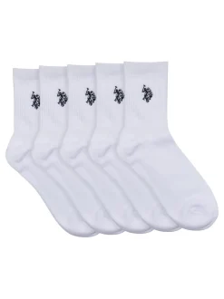 U.S. Polo Assn. White Quarter Mens 100% Cotton Sports Socks 5 Pack