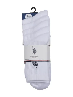 U.S. Polo Assn. White Quarter Mens 100% Cotton Sports Socks 5 Pack