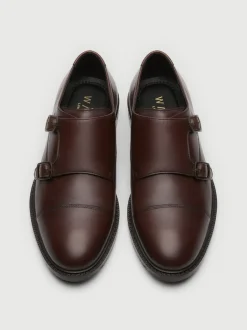 Walk London Brown Leather Oliver Monk Shoes