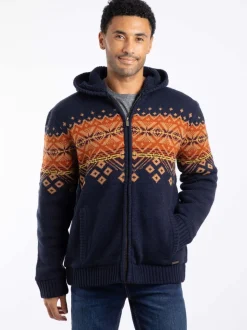 Weird Fish Blue Bradwood Borg Lined Fair Isle Knit Full Zip Hoodie
