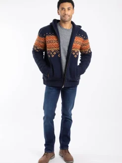 Weird Fish Blue Bradwood Borg Lined Fair Isle Knit Full Zip Hoodie