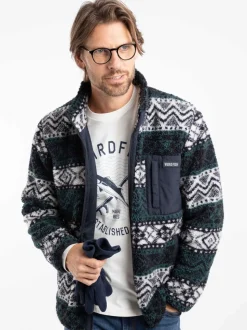 Weird Fish Blue Lucian Full Zip Jacquard Borg Fleece