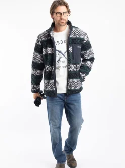 Weird Fish Blue Lucian Full Zip Jacquard Borg Fleece