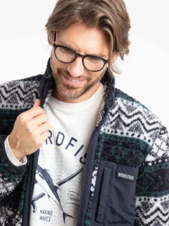 Weird Fish Blue Lucian Full Zip Jacquard Borg Fleece