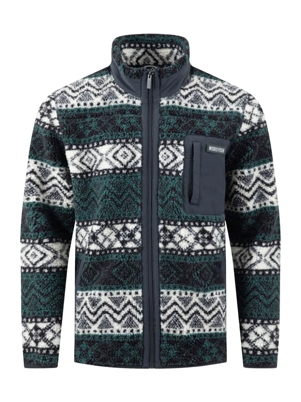 Weird Fish Blue Lucian Full Zip Jacquard Borg Fleece