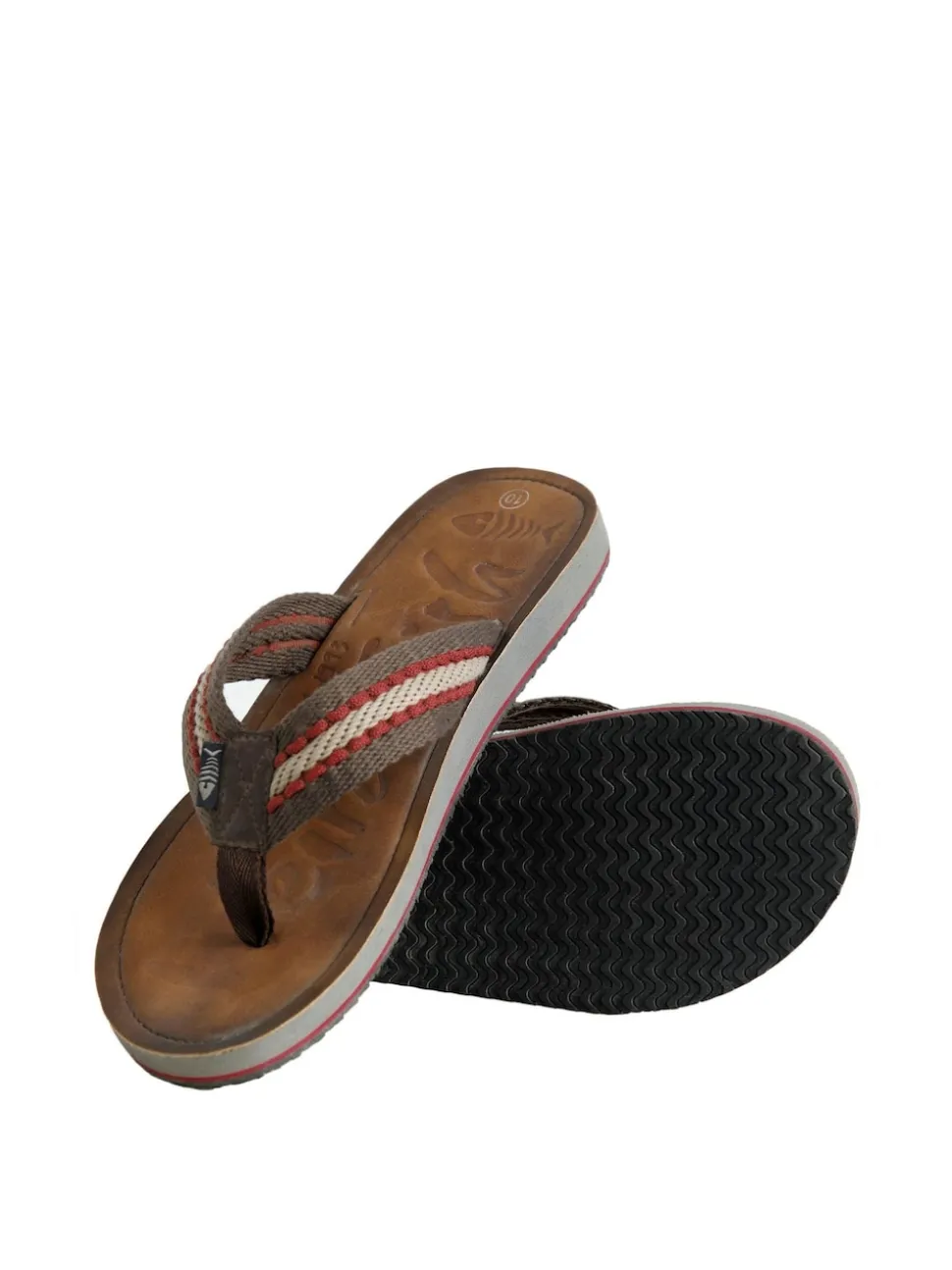 Weird Fish Brown Malham Leather Look Flip Flop Slippers