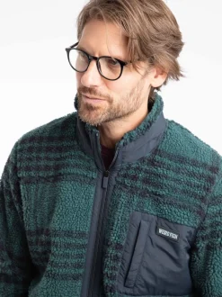 Weird Fish Green Lucian Full Zip Jacquard Borg Fleece