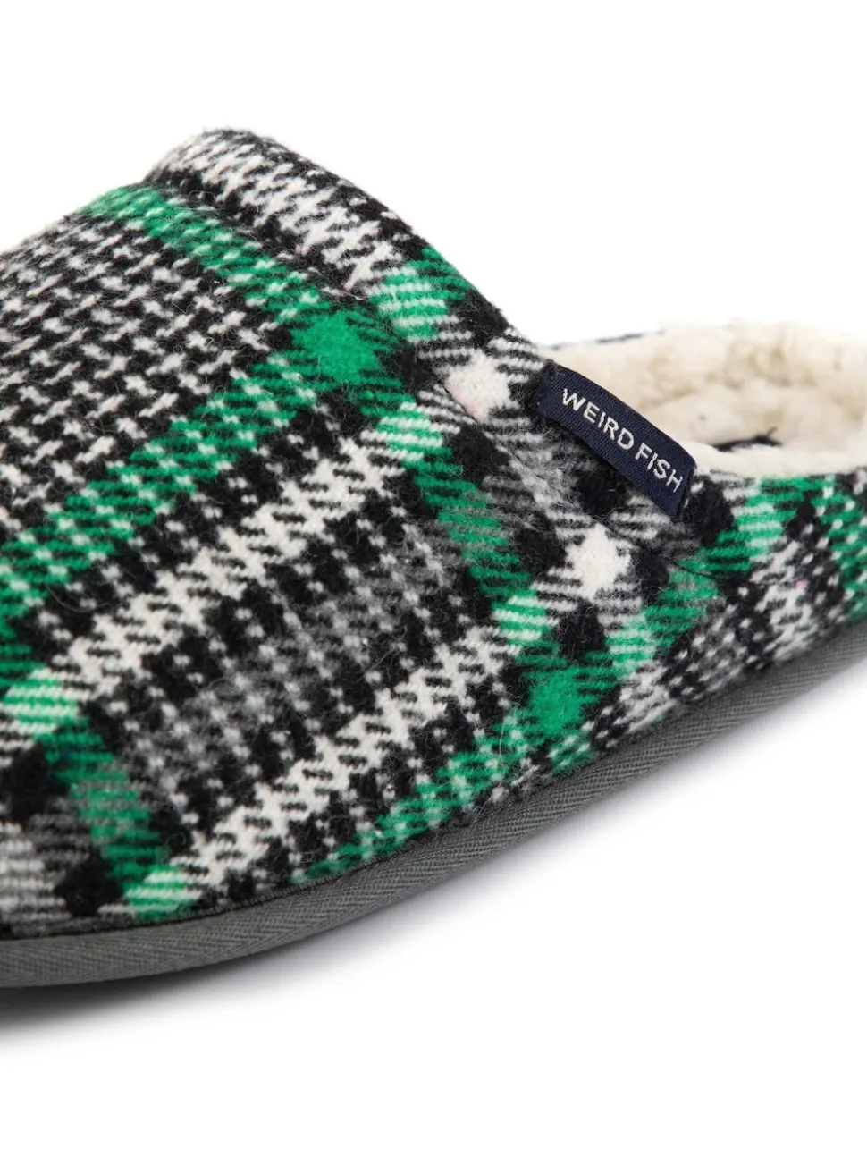 Weird Fish Grey Jensen Check Borg Lined Slipper