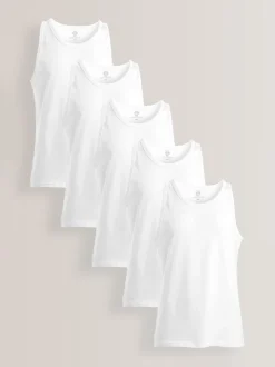 White 100% Cotton Layering Vests 5 Pack
