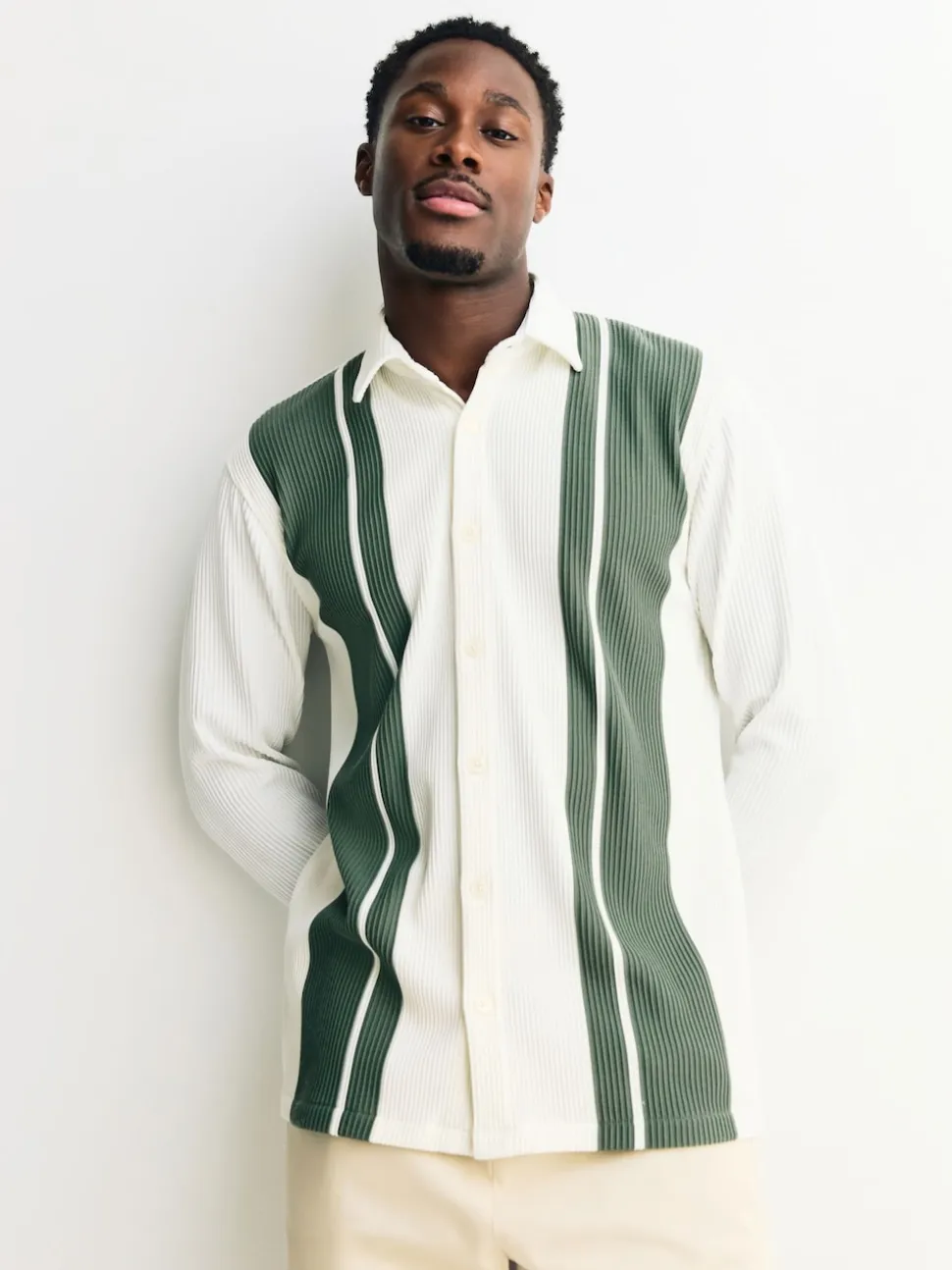 White / Sage Green Stripe Short Sleeve Jersey Shirt