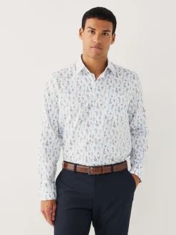 White Blue Floral Print Regular Fit Long Sleeve Shirt