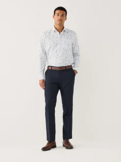 White Blue Floral Print Regular Fit Long Sleeve Shirt