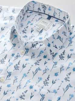White Blue Floral Print Regular Fit Long Sleeve Shirt