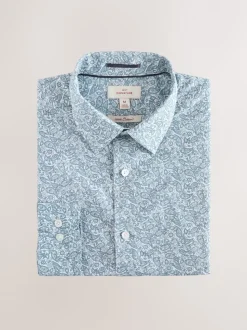 White Blue Paisley Signature Long Sleeve 100% Cotton Shirt