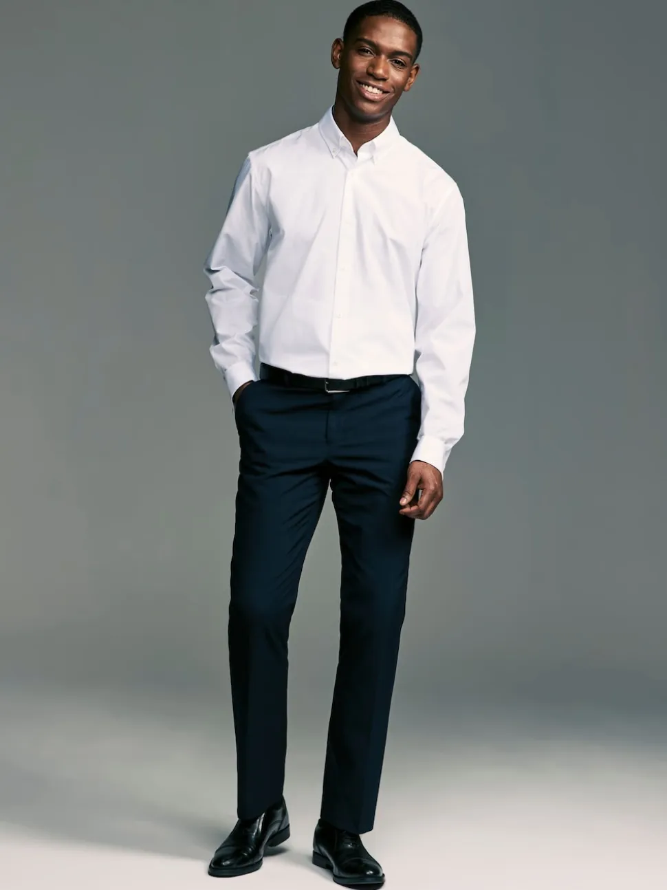 White Button Down Collar Regular Fit Easy Care Double Cuff Smart Shirt
