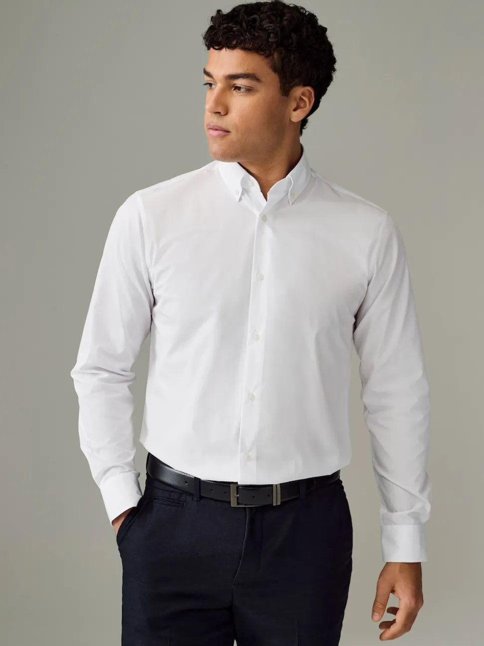 White Button Down Collar Regular Fit Easy Care Single Cuff Smart Shirt