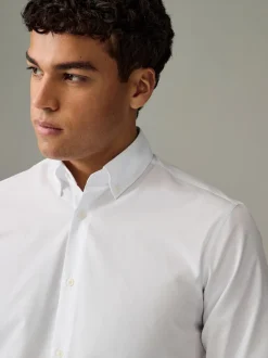 White Button Down Collar Regular Fit Easy Care Single Cuff Smart Shirt