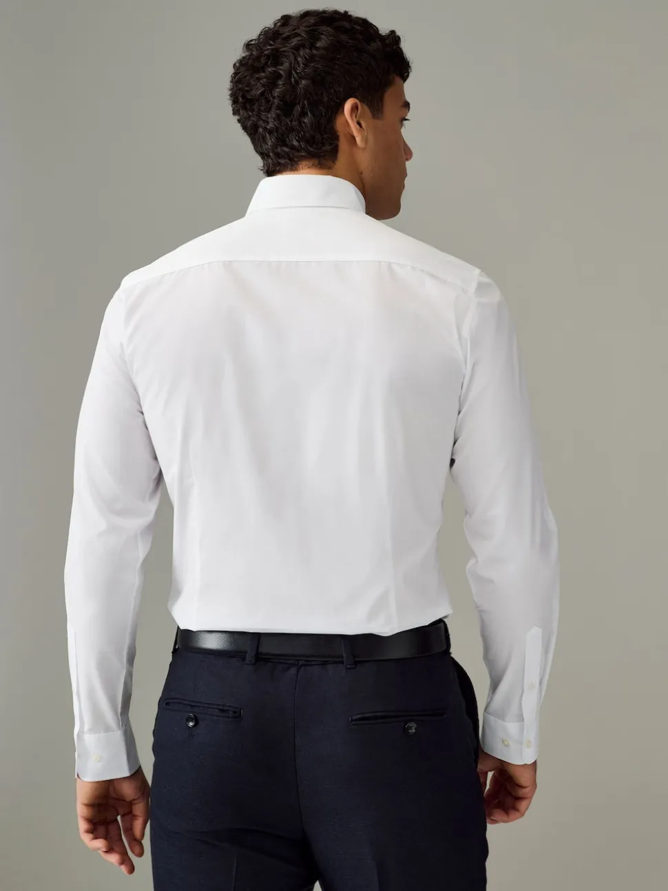 White Button Down Collar Slim Fit Easy Care Single Cuff Smart Shirt