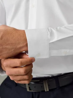 White Button Down Collar Slim Fit Easy Care Single Cuff Smart Shirt