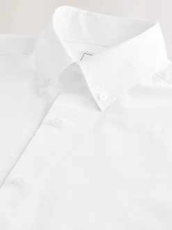 White Button Down Collar Slim Fit Easy Care Single Cuff Smart Shirt