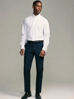 White Button Down Collar Slim Fit Easy Care Double Cuff Smart Shirt