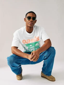 White Colour Oasis Graphic Band T-Shirt