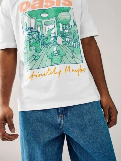 White Colour Oasis Graphic Band T-Shirt