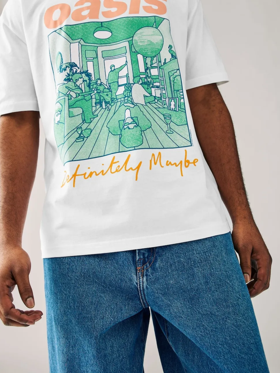 White Colour Oasis Graphic Band T-Shirt