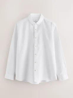 White Cotton Linen Blend Long Sleeve Shirt