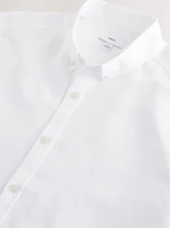 White Cotton Linen Blend Long Sleeve Shirt