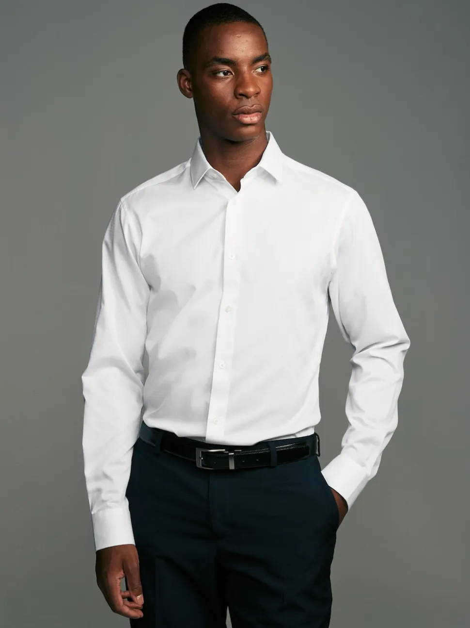 White Easy Care Textured Slim Fit Single Cuff Smart Shirts 2 Pack